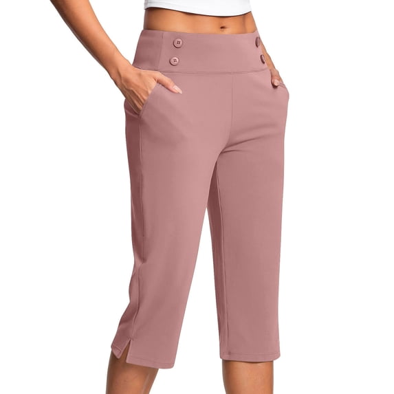 Bloomae Dressy Capri Pants for Women Work Casual Cropped Pants High Waist Stretch Womens Golf Capris Pants for Summer with Pockets Pink M