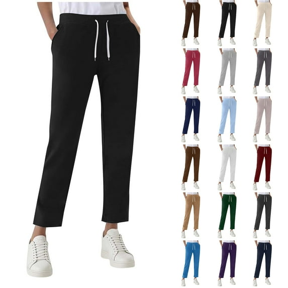 Bloomae Fall Spring Pants for Women Lightweight Athletic Drawstring Elastic High Waist Joggers with Pockets Loose Comfy Wide Straight Leg Fashion Baggy Lounge Pants Dark Gray M