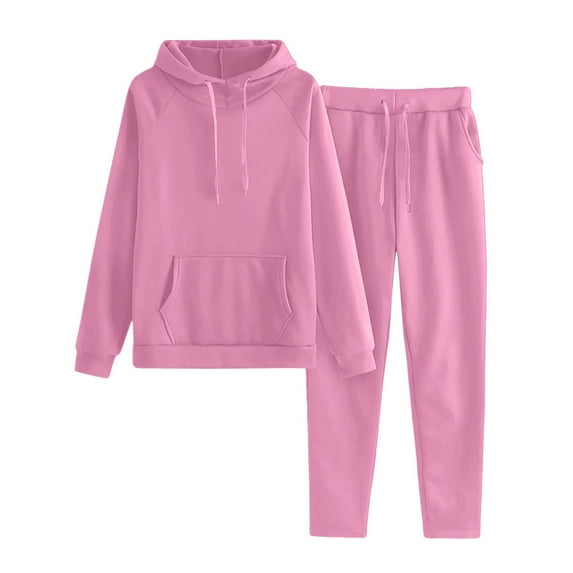 Bloomae Fall Sweatsuits Women 2 Piece Outfit Drawstring Long Sleeve Oversized Hoodie Joggers Sweatpants Track Suits Matching Lounge Pants Sets with Pockets Pink XL
