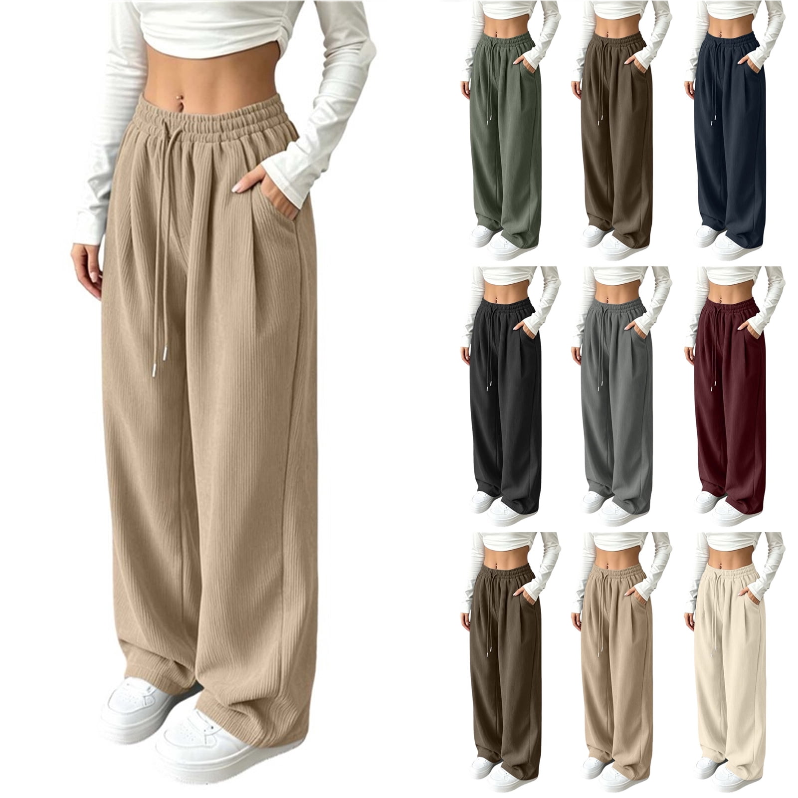 Bloomae Fall Wide Leg Corduroy Sweat Pants for Womens High Waisted ...