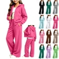 thumbnail image 1 of Bloomae Girls Hoodie Sweatsuit 2 Piece Full Zip Up Long Sleeve Hooded Sweatshirts and Elastic High Waist Wide Leg Jogger Sweatpants Trendy Cozy Athletic Tracksuit Sets, 1 of 8