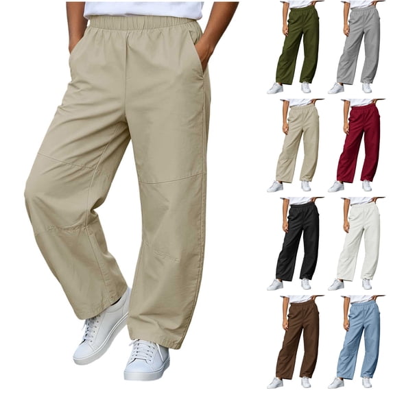 Bloomae Girls Wide Leg Barrel Pants Lightweight Fall Casual Elastic High Waisted Harem Pants Trendy Pull On Baggy Back to School Uniform Trousers with Pockets