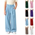 thumbnail image 1 of Bloomae Girls Wide Leg Uniform Pants Kids Button Elastic High Waist Front Pleated Dress Pants Slacks with Pockets Trendy Cozy Travel Vacation Trousers, 1 of 7