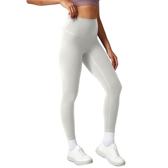 Bloomae High Waisted Leggings for Women Stretchy Tummy Control Buttery Soft Yoga Pants Trendy Basic Solid Color Gym Workout Running Leggings White M