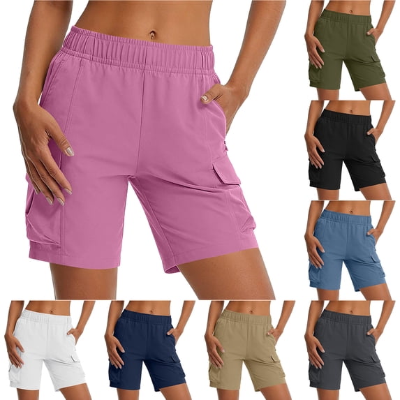 Bloomae Hiking Cargo Shorts Women Lightweight Elastic High Waist Golf Shorts for Camping Travel Athletic Running with Multi-Pockets