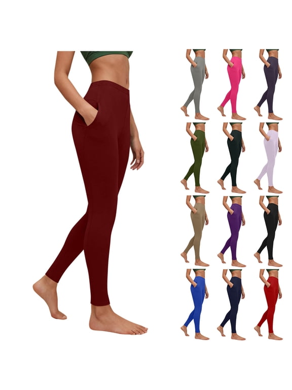 Leggings with Pockets for Women - High Waist Tummy Control Active Yoga Pants Stretch Tights Running Gym Workout Dance Pants Dark Blue S