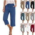 thumbnail image 1 of Bloomae Linen Capris Pants for Women Summer Casual Loose Stretch Elastic High Waist Straight Leg Comfy Lounge Beach Cropped Trousers with Pockets Brown XXL, 1 of 6