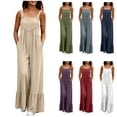thumbnail image 1 of Bloomae Linen Overalls for Women Loose Wide Leg Ruffled Hem Jumpsuits Dressy Casual Lace Trim One Piece Boho Outfits Baggy Jumpers Comfy Summer Rompers with Pockets, 1 of 9