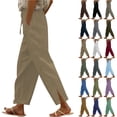 thumbnail image 1 of Bloomae Linen Pants for Women High Waist Elastic Drawstring Comfy Lounge Trousers Trendy Casual Lightweight Side Split Summer Beach Pants with Pockets Green XL, 1 of 7