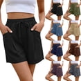 thumbnail image 1 of Bloomae Linen Shorts Women Casual Wide Leg High Waisted Summer Short Pants Lightweight Comfy Elastic Waist Drawstring Beach Shorts with Pockets Dark Blue S, 1 of 9