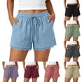 thumbnail image 1 of Bloomae Linen Shorts for Women Lightweight Drawstring Elastic Waist Lace Trim Hem Gauze Short Pants with Pocket Trendy Summer Casual Beach Vacation Lounge Shorts, 1 of 9