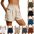 thumbnail image 1 of Bloomae Linen Shorts for Women Summer Casual Elastic High Waisted Wide Leg Cute Dressy Workwear Shorts Trendy Solid Color Vacation Beach Short Pants with Pockets White S, 1 of 10