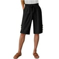thumbnail image 1 of Bloomae Linen Shorts for Women Plus Size Casual Drawstring Bermuda Shorts Summer Beach Shorts Elastic Hiigh Waisted Loose Lounge Bottoms Black M, 1 of 7