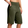 thumbnail image 1 of Bloomae Long Bermuda Shorts for Women Knee Length with Pockets High Waisted Stretch Shorts for Casual Summer Walking Army Green XXL, 1 of 9