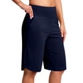 thumbnail image 1 of Bloomae Long Bermuda Shorts for Women Knee Length with Pockets High Waisted Stretch Shorts for Casual Summer Walking Navy M, 1 of 9