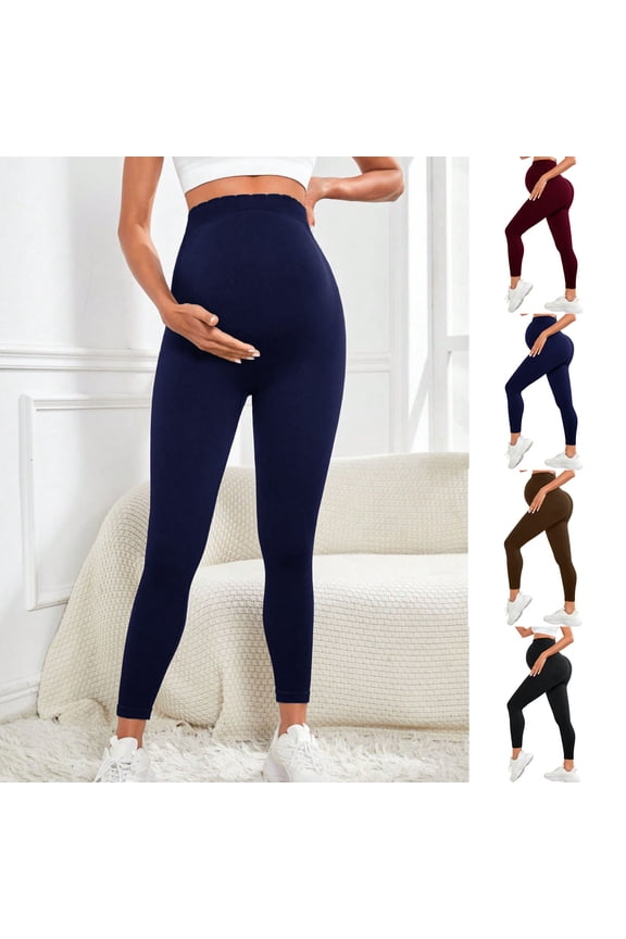 Maternity Leggings Over The Belly Cotton Pregnancy Tight Pants Elastic High Waist Stretchy Comfy Yoga Workout Activewear Khaki S