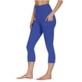 thumbnail image 1 of Bloomae Plus Size Capri Leggings for Women Butt Lift with Pockets High Waisted Tummy Control Soft Yoga Capris No See Through Workout Running Leggings Blue L, 1 of 9