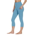 thumbnail image 1 of Bloomae Plus Size Capri Leggings for Women Butt Lift with Pockets High Waisted Tummy Control Soft Yoga Capris No See Through Workout Running Leggings Sky Blue XXL, 1 of 9