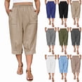 thumbnail image 1 of Bloomae Plus Size Capri Pants Womens Summer Palazzo Harem Capris Pants Drawstring Lantern Beach Pant Ankle Vacation Cropped Pant with Pocket Dark Gray L, 1 of 10