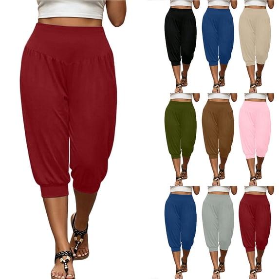 Bloomae Plus Size Capri Sweatpants for Women Breathable Athletic Cropped Sweat Pants with Pockets Elastic High Waist Baggy Cinch Bottom Yoga Gym Capris