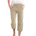 thumbnail image 1 of Bloomae Plus Size Capris Pants for Women Lightweight Cotton Linen Casual Summer 2025 Straight Wide Leg Loose Drawstring Elastic High Waist Cropped Trouser with Pockets A-Beige XXXXL, 1 of 5