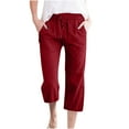 thumbnail image 1 of Bloomae Plus Size Capris Pants for Women Lightweight Cotton Linen Casual Summer 2025 Straight Wide Leg Loose Drawstring Elastic High Waist Cropped Trouser with Pockets A-Red XXXL, 1 of 5