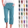 thumbnail image 1 of Bloomae Plus Size Capris Pants for Women Lightweight Cotton Linen Casual Summer 2026 Straight Wide Leg Loose Drawstring Elastic High Waist Cropped Trouser with Pockets, 1 of 6