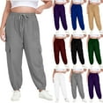 thumbnail image 1 of Bloomae Plus Size Cargo Pants for Women Adjustable Drawstring Elastic Waist Joggers Sweatpants Casual Loose Comfy Baggy Trousers with Pockets Wine L, 1 of 10