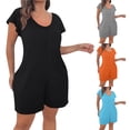 thumbnail image 1 of Bloomae Plus Size Rompers for Women Summer Casual Short Sleeve Jumpsuits V Neck Wide Leg Loose Fit One Piece Shorts Outfits with Pockets 2026 Clothes Gray L, 1 of 8