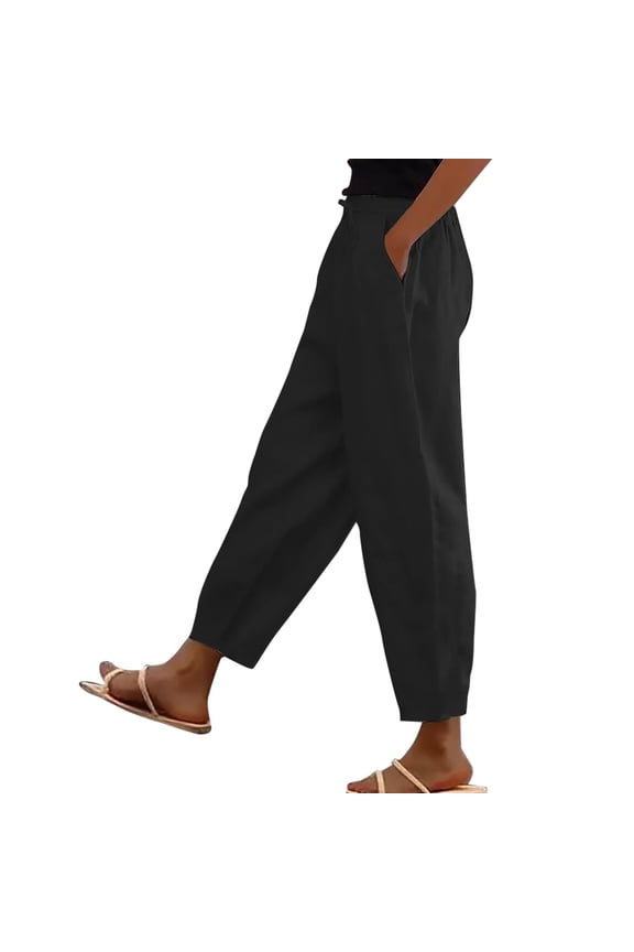 Plus Size Women's High Waist Pants Drawstring Elastic Waist Baggy Slacks Lantern Harem Pants with Pockets Loose Fit Casual Ankle Length Trousers Black XXL