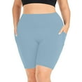thumbnail image 1 of Bloomae Plus Size Women's High Waist Workout Shorts Quick Dry Stretchy Tummy Control Yoga Biker Running Shorts with Pockets Light Blue XXXXXL, 1 of 6