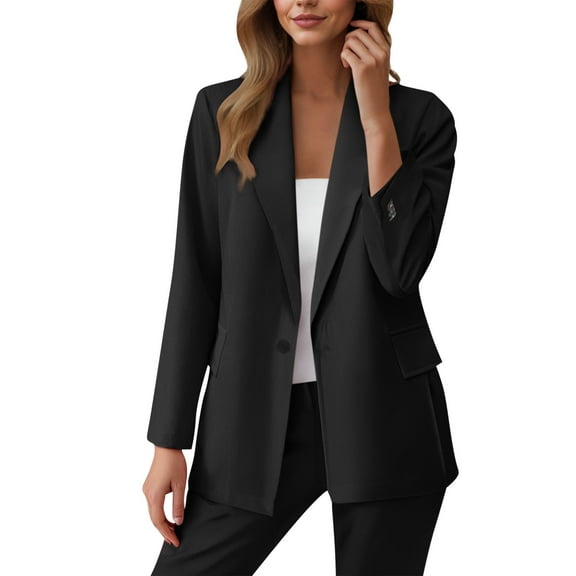 Bloomae Plus Size Women's Two Piece Sets Pants Suits Dressy Business Casual Long Sleeve Notched Lapel One Button Jacket Outfits Professional Blazer Pantsuits Set Work Office Black XXL