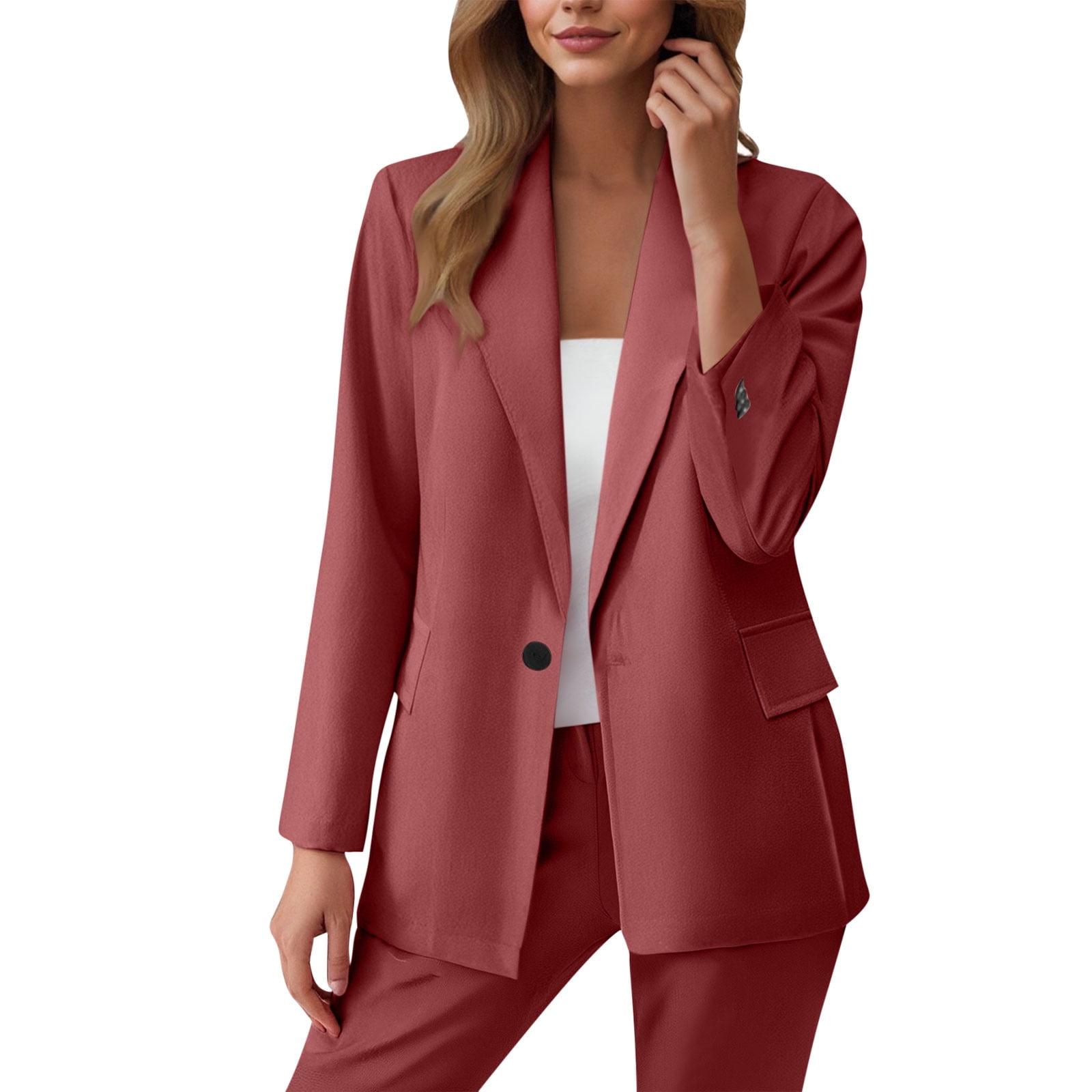 Plain Double Button Long Sleeve V Neck Plus Size Suit Set main image 1