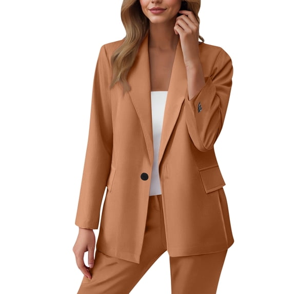 Bloomae Plus Size Women's Two Piece Sets Pants Suits Dressy Business Casual Long Sleeve Notched Lapel One Button Jacket Outfits Professional Blazer Pantsuits Set Work Office Khaki L