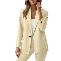 Bloomae Plus Size Women's Two Piece Sets Pants Suits Dressy Business Casual Long Sleeve Notched Lapel One Button Jacket Outfits Professional Blazer Pantsuits Set Work Office Beige L