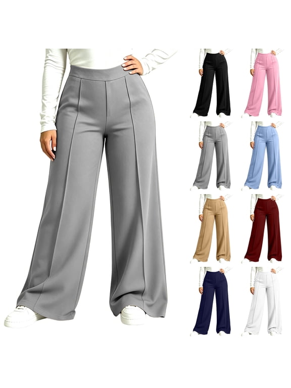 Plus Size Womens Dress Pants Trendy Fall Wide Leg High Waisted Long Palazzo Yoga Pants Loose Fit Business Casual Solid Color Work Office Trousers Slacks
