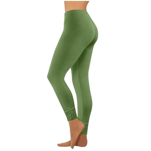 Bloomae Plus Size Womens Ruched Ankle Length Leggings Trendy Slim Fit Buttery Soft High Waisted Stretch Basic Solid Full Length Leggings Pants Army Green XL