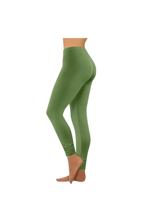 Plus Size Womens Ruched Ankle Length Leggings Trendy Slim Fit Buttery Soft High Waisted Stretch Basic Solid Full Length Leggings Pants Army Green XS
