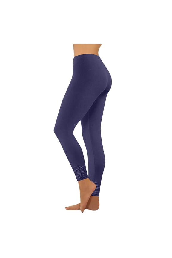 Plus Size Womens Ruched Ankle Length Leggings Trendy Slim Fit Buttery Soft High Waisted Stretch Basic Solid Full Length Leggings Pants Navy XS