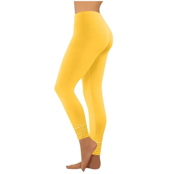 Bloomae Plus Size Womens Ruched Ankle Length Leggings Trendy Slim Fit Buttery Soft High Waisted Stretch Basic Solid Full Length Leggings Pants Yellow XXXXL