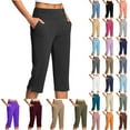 thumbnail image 1 of Bloomae Plus Size Work Pants for Women Summer High Waisted Stretchy Capris Dressy Casual Side Slit Golf Capri Pants Pull On Slacks with Pockets & Button Decor A-Black XXXL, 1 of 8