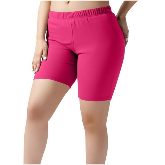 Bloomae Plus Size Yoga Shorts for Women Lightweight Casual Biker Shorts Summer Elastic Waist Shorts Workout Leggings Shorts 2025 Hot Pink XXXL