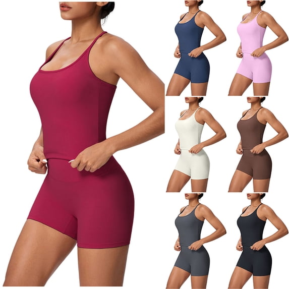 Bloomae Racerback Workout Sets for Women 2 Piece Padded Scoop Neck Tank Tops Hidden Scrunch Booty Shorts Basic Solid Color Athletic Outfits Set Pink L