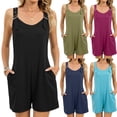thumbnail image 1 of Bloomae Rompers for Women Summer Boho Loose Fit Sleeveless Adjustable Suspender Short Jumpsuits Overalls Vacation Outfits with Pockets Black XXL, 1 of 9