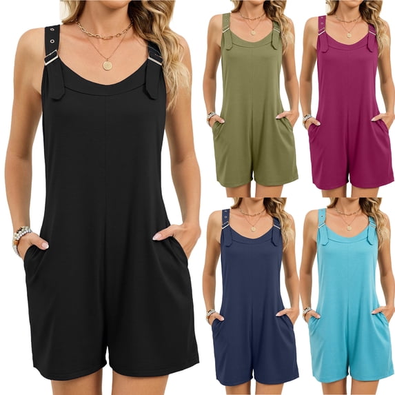 Bloomae Rompers for Women Summer Boho Loose Fit Sleeveless Adjustable ...
