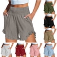 thumbnail image 1 of Bloomae Ruffled Trim Shorts for Women Casual Smoked Elastic High Waist Beach Vacation Short Pants Loose Wide Leg Pull On Shorts with Pockets White XL, 1 of 8