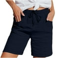 thumbnail image 1 of Bloomae Shorts for Women Dressy Casual Summer Drawstring Elastic High Waisted Wide Leg Lightweight Drawstring Comfy Short Pants with Pockets Dark Blue XXL, 1 of 7