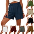 thumbnail image 1 of Bloomae Shorts for Women with Pockets Summer Casual Elastic High Waisted Wide Leg Cute Dressy Beach Shorts Trendy Holiday Vacation Beach Clothes Beige S, 1 of 7
