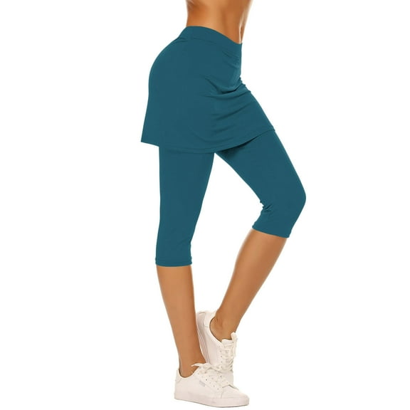 Bloomae Skirted Leggings for Women Tennis Golf Skorts Capris Gym Yoga Legging with Skirts for Running Workout Active Navy#01 L