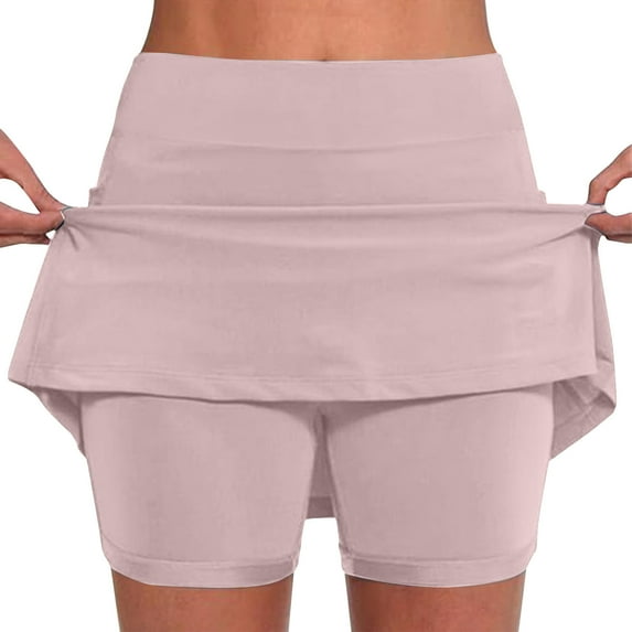 Bloomae Skorts for Women with Pockets Plus Size Elastic High Waist Tummy Control Athletic Skorts Dressy Casual Tennis Golf Skorts for Summer Activewear Mini Skirts Pink#01 XXL